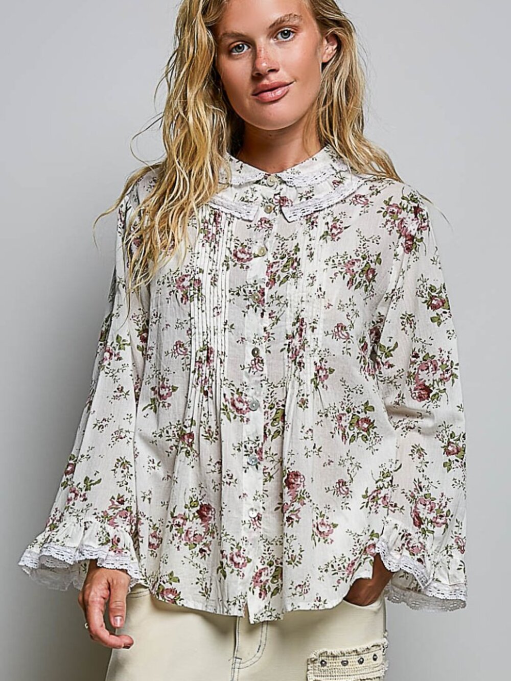 RELAXED FIT TIMELESS FLORAL BLOUSE-100% COTTON